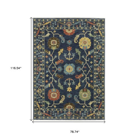 Homeroots 5' Blue Oriental Area Rug With Elegant Fringe – Stain Resistant, Perfect For Homes With Kids & Pets 7' X 10' Polypropylene 574587