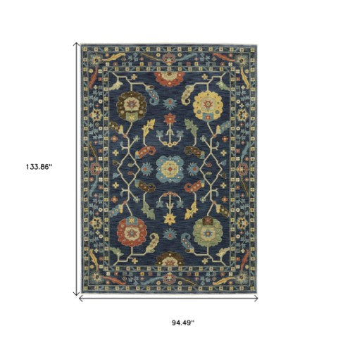 Homeroots 5' Blue Oriental Area Rug With Elegant Fringe – Stain Resistant, Perfect For Homes With Kids & Pets 8' X 11' Polypropylene 574588