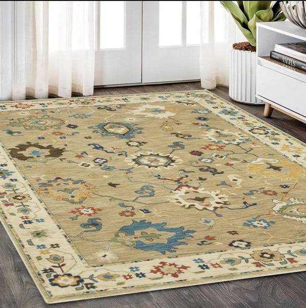 Homeroots 5' Elegant Beige And Light Blue Oriental Area Rug With Fringe - Stain Resistant For Any Decor 5' X 8' Polypropylene 574589