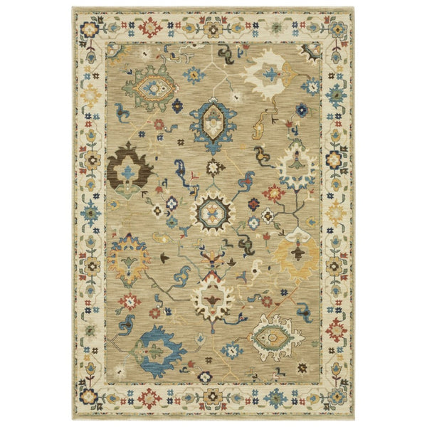 HomeRoots 5' Elegant Beige and Light Blue Oriental Area Rug with Fringed Edges for Timeless Home Decor 5' X 8' 574589