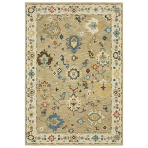 HomeRoots 5' Elegant Beige and Light Blue Oriental Area Rug with Fringed Edges for Timeless Home Decor 10' X 13' 574590