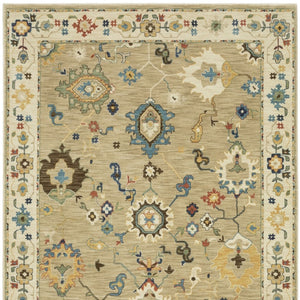 Homeroots 5' Elegant Beige And Light Blue Oriental Area Rug With Fringe - Stain Resistant For Any Decor 7' X 10' Polypropylene 574591