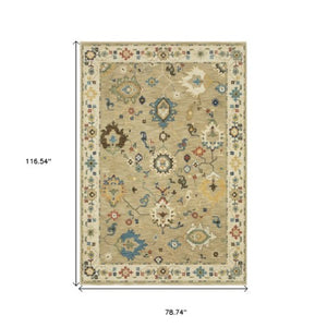 Homeroots 5' Elegant Beige And Light Blue Oriental Area Rug With Fringe - Stain Resistant For Any Decor 7' X 10' Polypropylene 574591