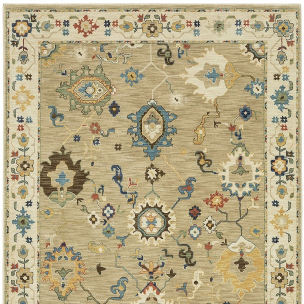Homeroots 5' Elegant Beige And Light Blue Oriental Area Rug With Fringe - Stain Resistant For Any Decor 8' X 11' Polypropylene 574592