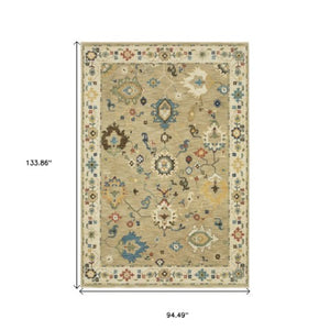 Homeroots 5' Elegant Beige And Light Blue Oriental Area Rug With Fringe - Stain Resistant For Any Decor 8' X 11' Polypropylene 574592