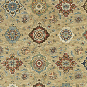 Homeroots 5' Elegant Tan Ivory Floral Area Rug With Fringe – Stain Resistant, Soft Texture For Any Decor 7' X 10' Polypropylene 574595