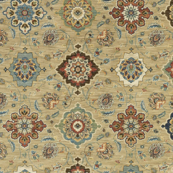 Homeroots 5' Elegant Tan Ivory Floral Area Rug With Fringe – Stain Resistant, Soft Texture For Any Decor 7' X 10' Polypropylene 574595