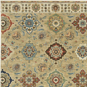 Homeroots 5' Elegant Tan Ivory Floral Area Rug With Fringe – Stain Resistant, Soft Texture For Any Decor 8' X 11' Polypropylene 574596