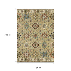 Homeroots 5' Elegant Tan Ivory Floral Area Rug With Fringe – Stain Resistant, Soft Texture For Any Decor 8' X 11' Polypropylene 574596