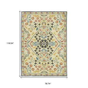Homeroots 5' Ivory Oriental Area Rug With Fringe - Stylish, Stain-resistant Design For Cozy Home Decor 7' X 10' Polypropylene 574599