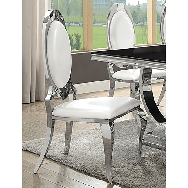 English Elm Chester Cream White Upholstered Dining Side Chairs Set of 2 — Chrome Frame, Oval Back, Easy-Clean Faux Leather B062S01287