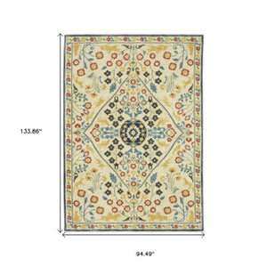 Homeroots 5' Ivory Oriental Area Rug With Fringe - Stylish, Stain-resistant Design For Cozy Home Decor 8' X 11' Polypropylene 574600