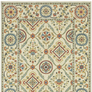 Homeroots 5' Inviting Ivory And Blue Orange Oriental Area Rug With Fringe - Stylish, Durable, And Versatile Decor 5' X 8' Polypropylene 574601