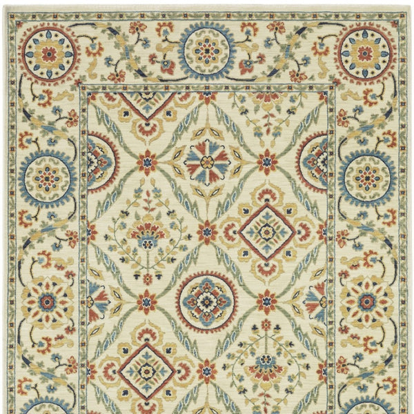 Homeroots 5' Inviting Ivory And Blue Orange Oriental Area Rug With Fringe - Stylish, Durable, And Versatile Decor 5' X 8' Polypropylene 574601