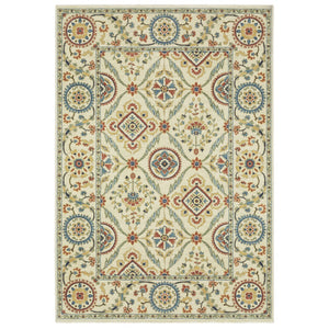 Homeroots 5' Inviting Ivory And Blue Orange Oriental Area Rug With Fringe - Stylish, Durable, And Versatile Decor 5' X 8' Polypropylene 574601