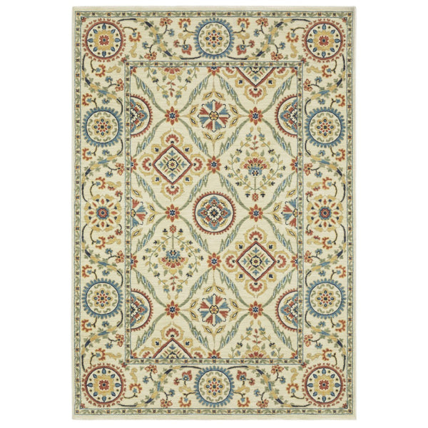 Homeroots 5' Inviting Ivory And Blue Orange Oriental Area Rug With Fringe - Stylish, Durable, And Versatile Decor 5' X 8' Polypropylene 574601