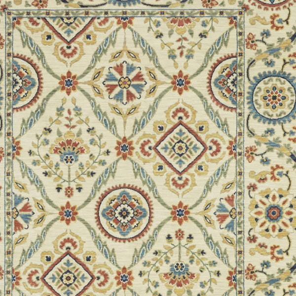 Homeroots 5' Inviting Ivory And Blue Orange Oriental Area Rug With Fringe - Stylish, Durable, And Versatile Decor 7' X 10' Polypropylene 574603