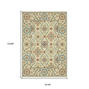 Homeroots 5' Inviting Ivory And Blue Orange Oriental Area Rug With Fringe - Stylish, Durable, And Versatile Decor 8' X 11' Polypropylene 574604