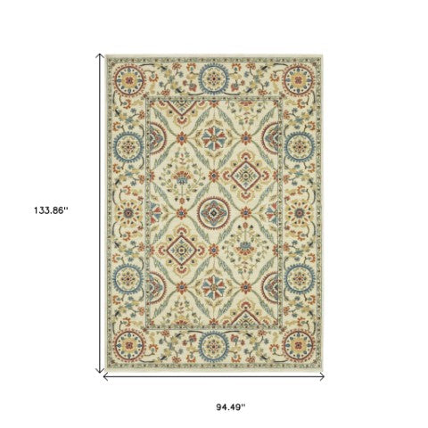 Homeroots 5' Inviting Ivory And Blue Orange Oriental Area Rug With Fringe - Stylish, Durable, And Versatile Decor 8' X 11' Polypropylene 574604