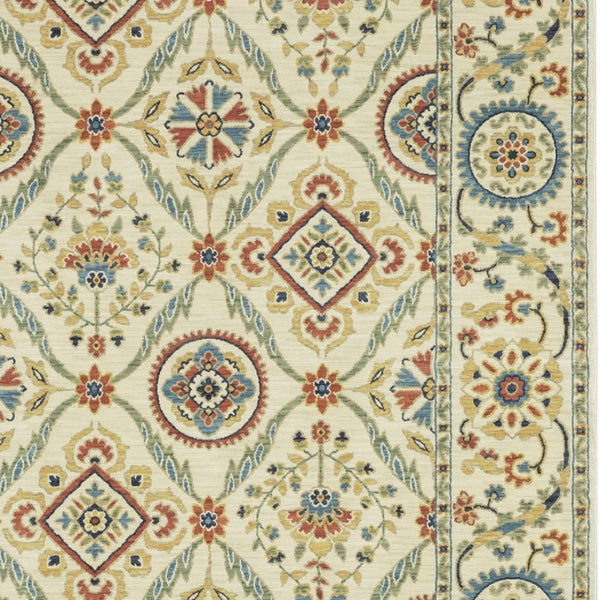 Homeroots 5' Inviting Ivory And Blue Orange Oriental Area Rug With Fringe - Stylish, Durable, And Versatile Decor 8' X 11' Polypropylene 574604