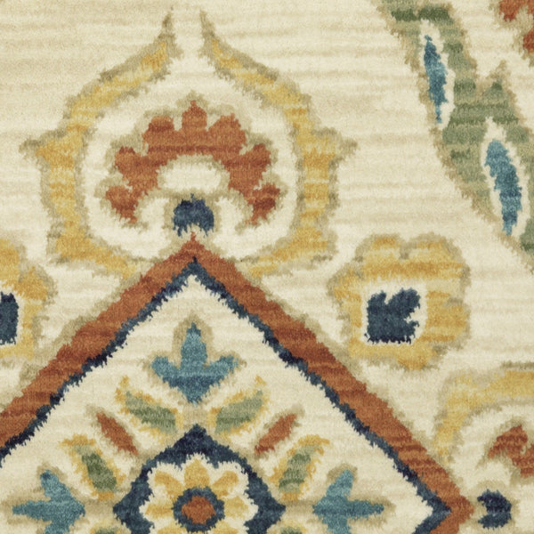 Homeroots 5' Inviting Ivory And Blue Orange Oriental Area Rug With Fringe - Stylish, Durable, And Versatile Decor 8' X 11' Polypropylene 574604