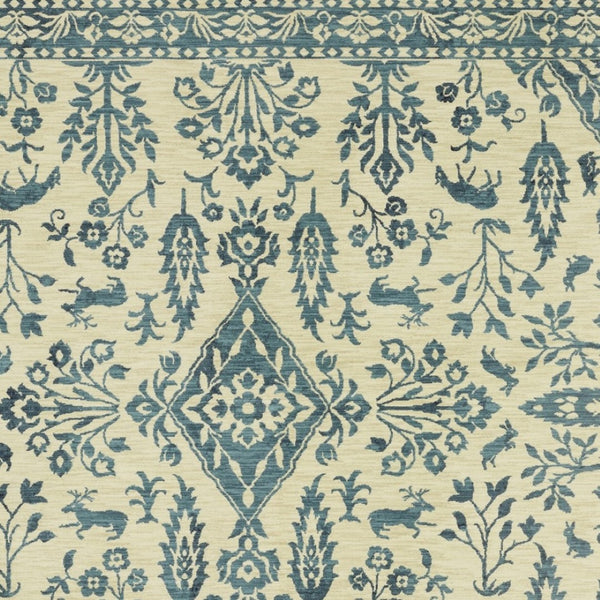 HomeRoots 5' Elegant Ivory and Blue Oriental Area Rug with Fringe - Stain Resistant, Ideal for Any Room 5' X 8' 574605