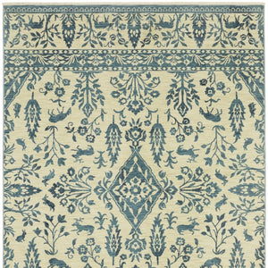 HomeRoots 5' Elegant Ivory and Blue Oriental Area Rug with Fringe - Stain Resistant, Ideal for Any Room 10' X 13' 574606