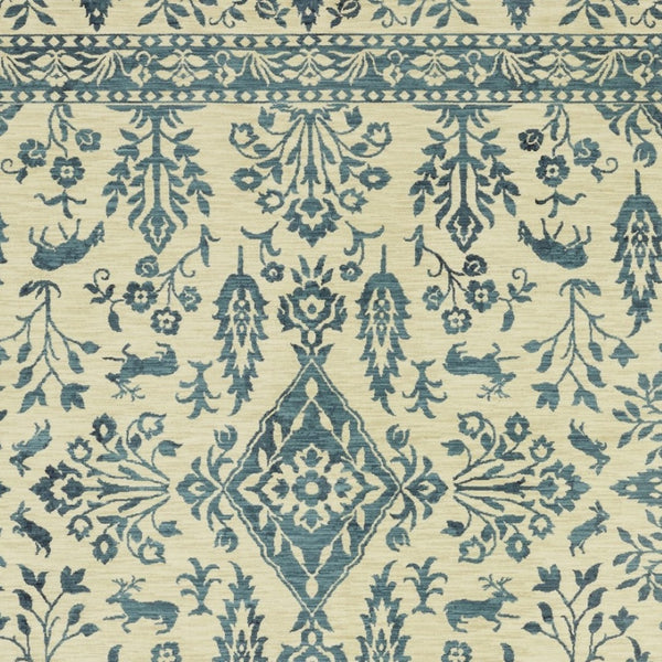 HomeRoots 5' Elegant Ivory and Blue Oriental Area Rug with Fringe - Stain Resistant, Ideal for Any Room 7' X 10' 574607