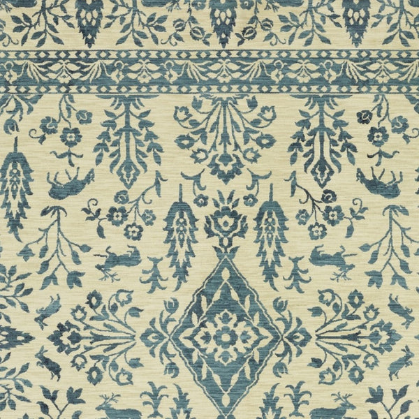 HomeRoots 5' Elegant Ivory and Blue Oriental Area Rug with Fringe - Stain Resistant, Ideal for Any Room 8' X 11' 574608
