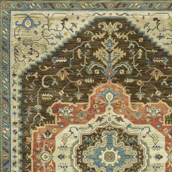 Homeroots 5' Brown Oriental Area Rug With Fringe - Stain Resistant, Warm Design Perfect For Homes With Kids & Pets 5' X 8' Polypropylene 574609