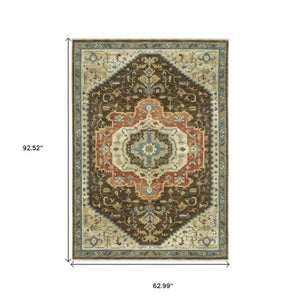 Homeroots 5' Brown Oriental Area Rug With Fringe - Stain Resistant, Warm Design Perfect For Homes With Kids & Pets 5' X 8' Polypropylene 574609