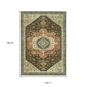 Homeroots 5' Brown Oriental Area Rug With Fringe - Stain Resistant, Warm Design Perfect For Homes With Kids & Pets 10' X 13' Polypropylene 574614