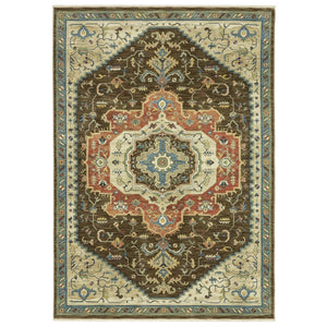 HomeRoots 5' Classic Brown and Orange Oriental Area Rug with Fringe - Durable, Stain-Resistant Design for Homes 7' X 10' 574615