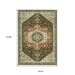 Homeroots 5' Brown Oriental Area Rug With Fringe - Stain Resistant, Warm Design Perfect For Homes With Kids & Pets 8' X 11' Polypropylene 574616