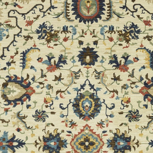 HomeRoots 5' Timeless Ivory Oriental Area Rug with Blue and Orange Accents – Durable, Stain-Resistant Design 8' X 11' 574620
