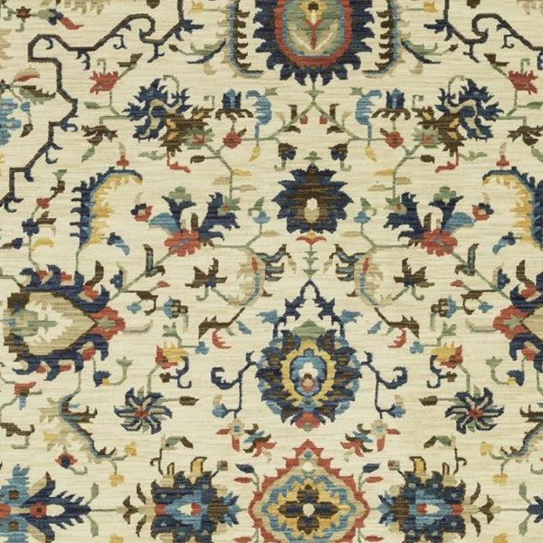 HomeRoots 5' Timeless Ivory Oriental Area Rug with Blue and Orange Accents – Durable, Stain-Resistant Design 8' X 11' 574620
