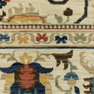 HomeRoots 5' Timeless Ivory Oriental Area Rug with Blue and Orange Accents – Durable, Stain-Resistant Design 8' X 11' 574620