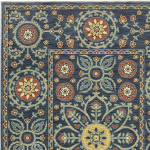 HomeRoots 5' Blue and Rust Medallion Area Rug - Classic Design with Fringed Edges, Stain & Fade Resistant Quality 5' X 8' 574621