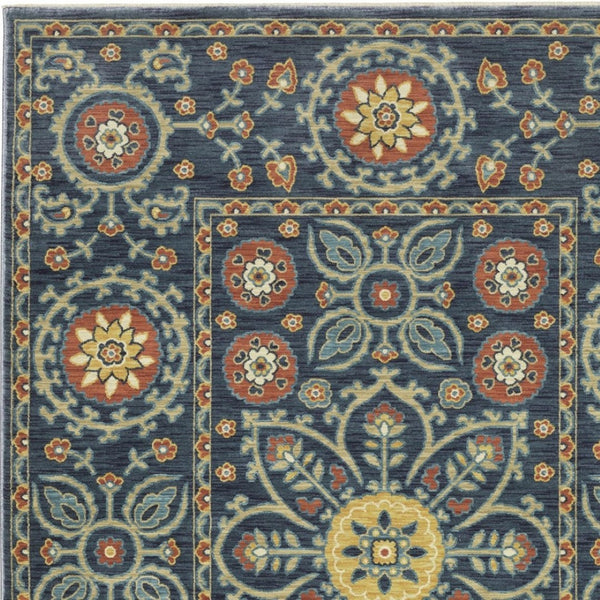 HomeRoots 5' Blue and Rust Medallion Area Rug - Classic Design with Fringed Edges, Stain & Fade Resistant Quality 5' X 8' 574621