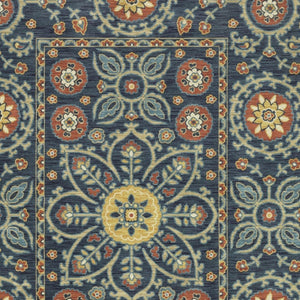 HomeRoots 5' Blue and Rust Medallion Area Rug - Classic Design with Fringed Edges, Stain & Fade Resistant Quality 10' X 13' 574622