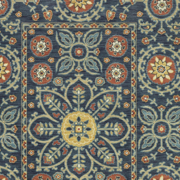 HomeRoots 5' Blue and Rust Medallion Area Rug - Classic Design with Fringed Edges, Stain & Fade Resistant Quality 10' X 13' 574622