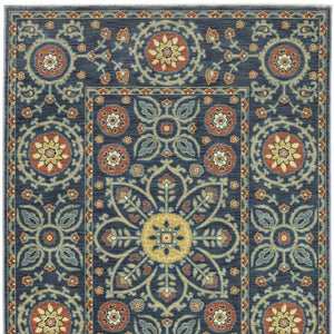 HomeRoots 5' Blue and Rust Medallion Area Rug - Classic Design with Fringed Edges, Stain & Fade Resistant Quality 7' X 10' 574623