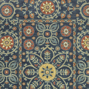 HomeRoots 5' Blue and Rust Medallion Area Rug - Classic Design with Fringed Edges, Stain & Fade Resistant Quality 8' X 11' 574624