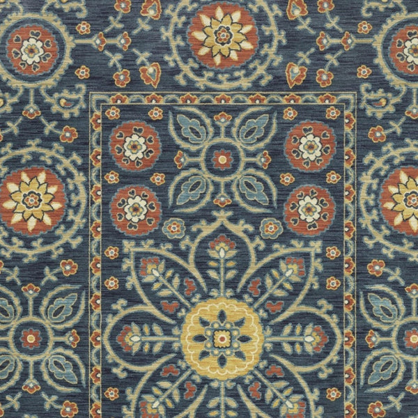 HomeRoots 5' Blue and Rust Medallion Area Rug - Classic Design with Fringed Edges, Stain & Fade Resistant Quality 8' X 11' 574624