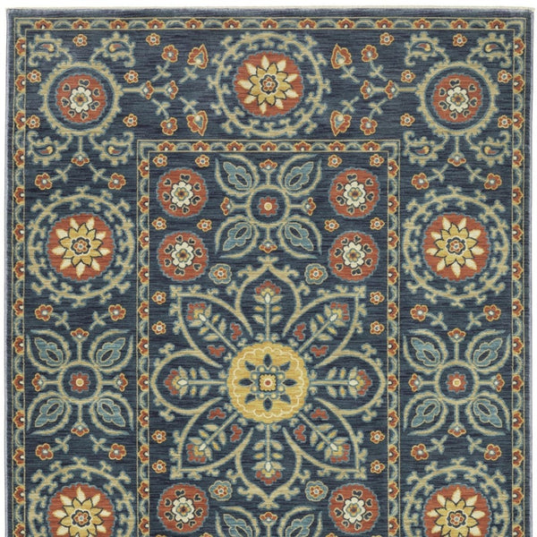 HomeRoots 5' Blue and Rust Medallion Area Rug - Classic Design with Fringed Edges, Stain & Fade Resistant Quality 8' X 11' 574624