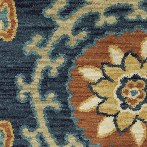 HomeRoots 5' Blue and Rust Medallion Area Rug - Classic Design with Fringed Edges, Stain & Fade Resistant Quality 8' X 11' 574624