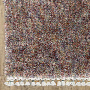 Homeroots 5' Light Blue Abstract Shag Area Rug With Fringe - Soft, Stain-resistant, Perfect For Homes With Kids! 4' X 5' Polypropylene 574627