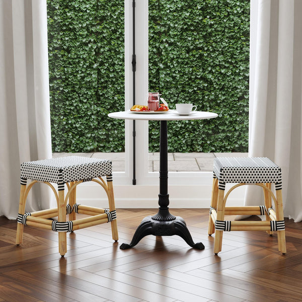 Butler Specialty Robias Rectangular Rattan Counter Stool - Elegant Backless Design For Kitchen Or Patio Dining Spaces White And Black Dot Rattan,Polyurethane Synthetic (Pe) Rattan 5746295-butler