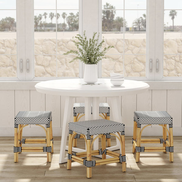 Butler Specialty Robias Rectangular Rattan Counter Stool - Elegant Backless Design For Kitchen Or Patio Dining Spaces White And Black Dot Rattan,Polyurethane Synthetic (Pe) Rattan 5746295-butler