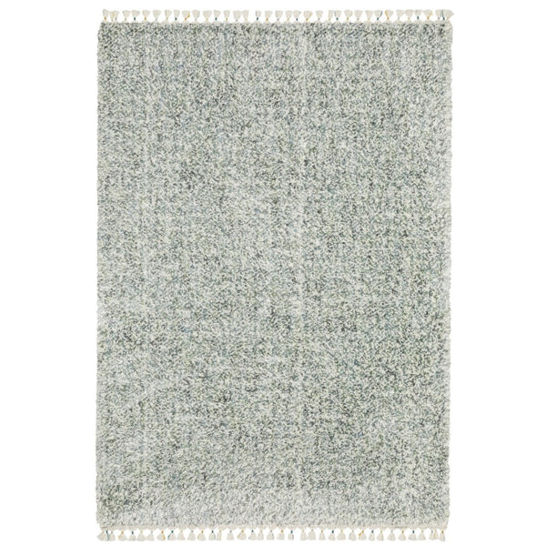 HomeRoots 5' Light Blue and Ivory Abstract Shag Area Rug with Fringed Edges for Cozy, Modern Living Spaces 8' X 11' 574634